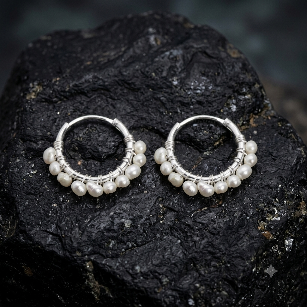 Sterling Silver 925 Hoop Earrings With Pearls