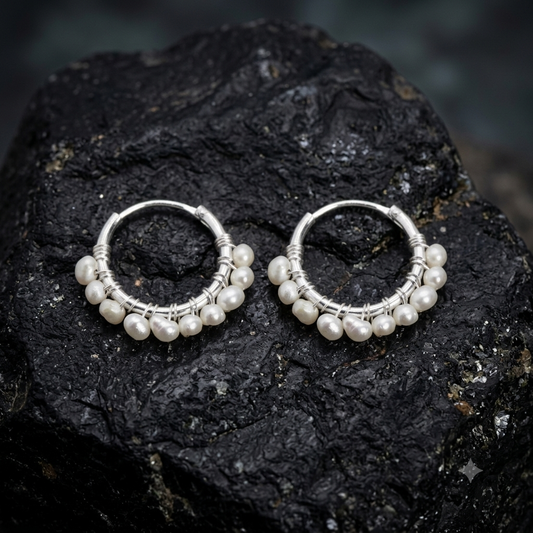 Sterling Silver 925 Hoop Earrings With Pearls