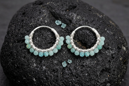 Sterling Silver 925 Hoop Earrings With Amazonite Stones